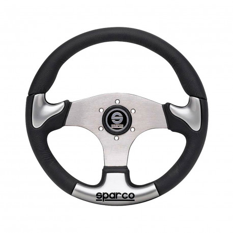 Volanty 3 ramenný športový volant Sparco P222, 345mm, koža, strieborné vsadky, 30mm odsadenie, čierna/strieborná | race-shop.sk