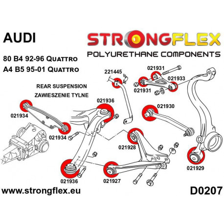 B4 (92-96) Quattro STRONGFLEX - 026217A: Sada silentblokov zadnej nápravy SPORT | race-shop.sk