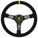 Volanty 3 ramenný športový volant RACES Corsa Evo, 350mm, semiš, 65mm odsadenie, čierna/žltá | race-shop.sk