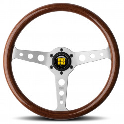 3 ramenný športový volant MOMO INDY HERITAGE, 350mm, drevo, 37mm odsadenie, hnedá/strieborná