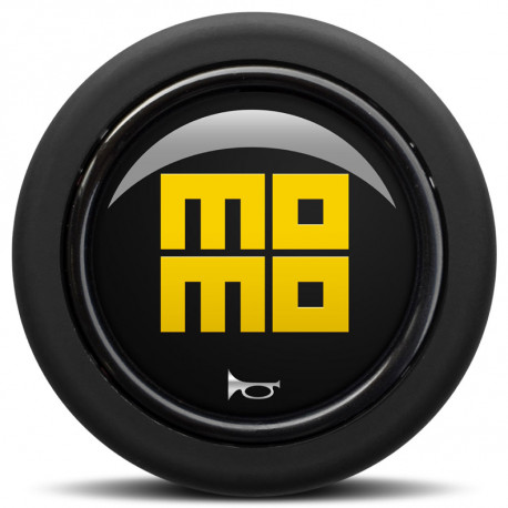 Univerzálne a odnímateľné náboje Tlačidlo klaksónu MOMO - lesklé čierne žlté logo dedičstva 2CCR | race-shop.sk