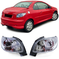 RACES zadné svetlá pre full Peugeot 206 CC Coupe Cabrio 00-08, číra, chróm