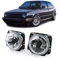 RACES predné svetlá (Angel Eyes, Crosshair) pre VW Golf 2 83-92, číra