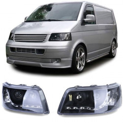 Predné svetlá s LED denným svietením čierne pre VW Transporter Bus T5 03-09