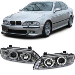 Číre predné svetlá Angel Eyes chrom pre BMW 5 series E39 95-00